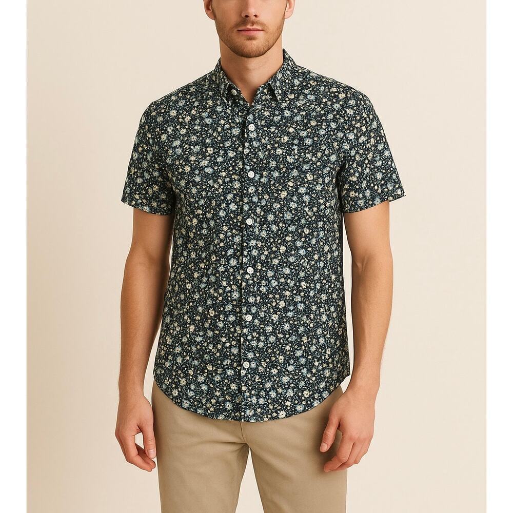 Original Penguin Navy Floral Short Sleeve Button-Up Shirt Size L